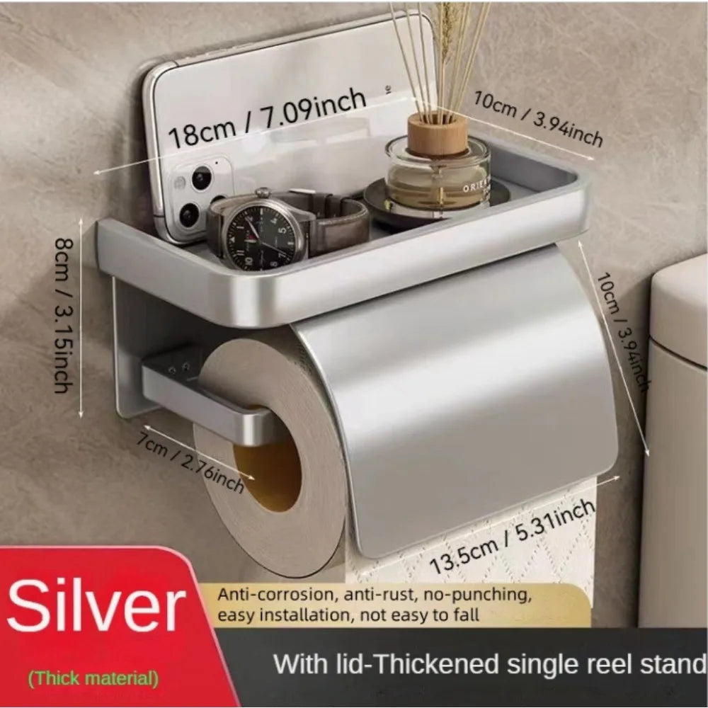 Wall-Mounted Toilet Paper Holder with Storage Shelf – Keeps Paper Dry