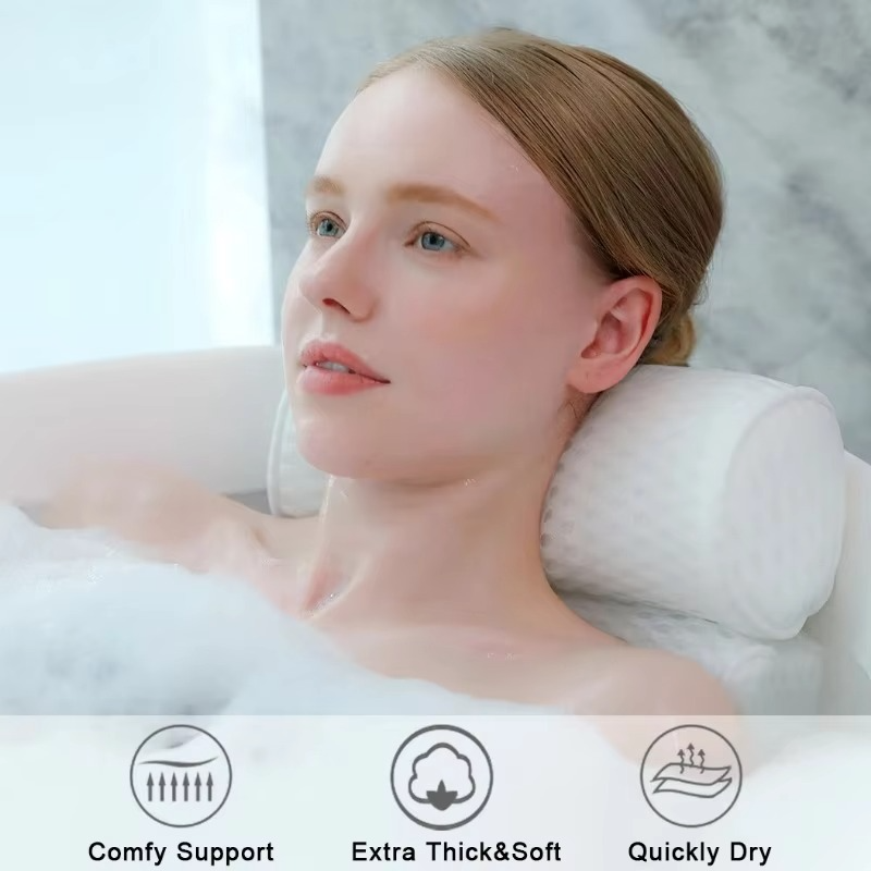 Air Mesh Fabric Bath Pillow with Suction Cups for Tub Comfort