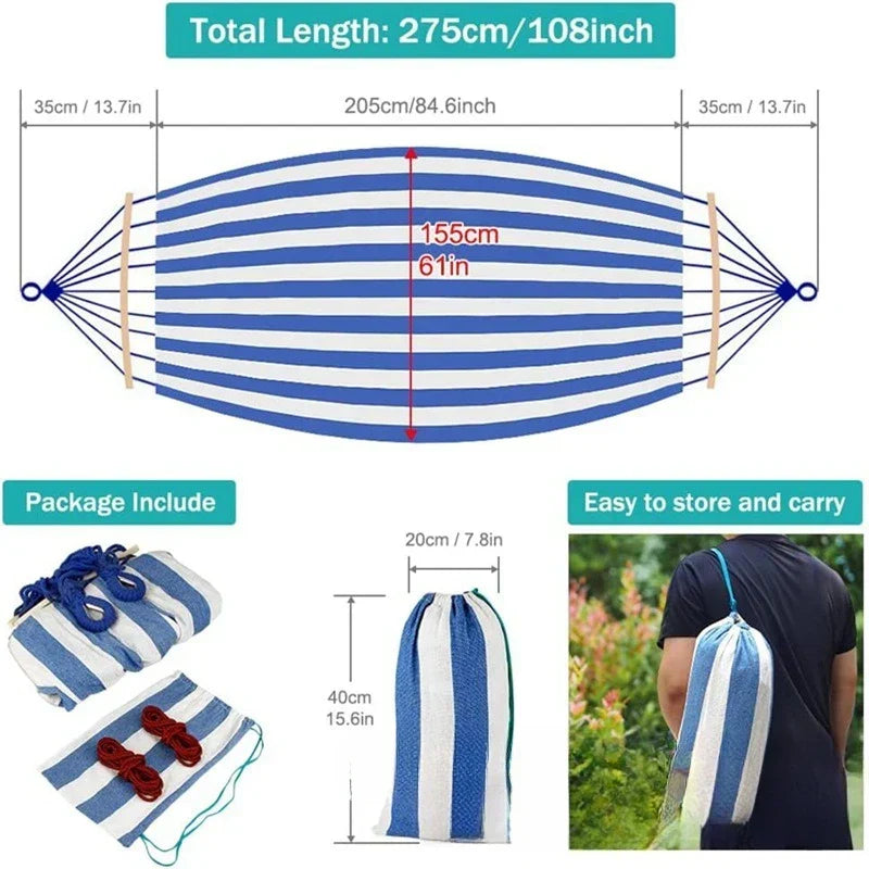 Double Canvas Hammock with Wooden Spreader Bars – Portable Design