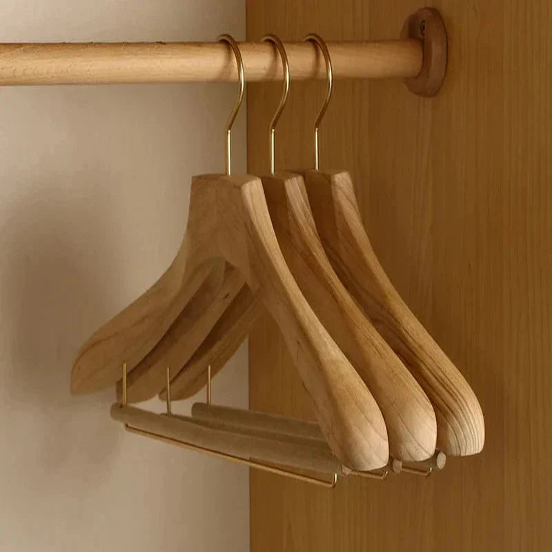 Set of 2 Wooden Hangers with Flocked Bar and Camphor Wood for Wide Shoulders