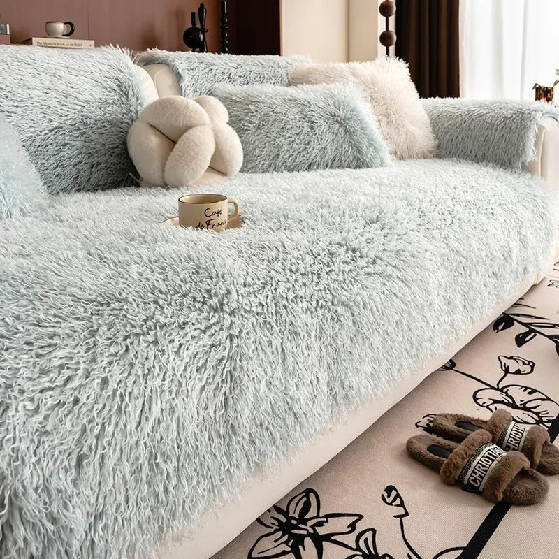 Stretchy Machine Washable Sofa Cover in Faux Lambswool