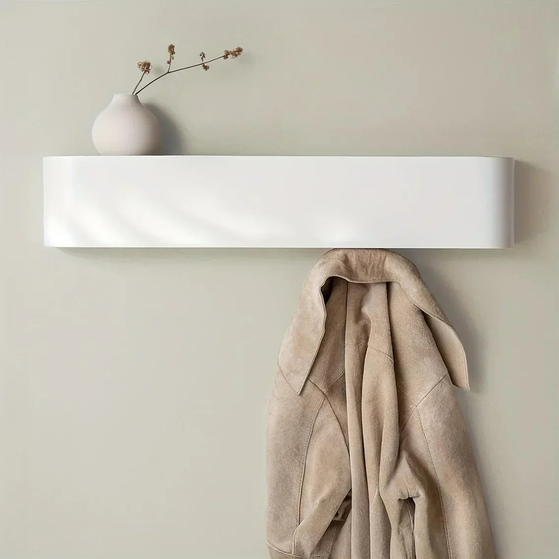 Coat Rack with Shelf and Concealed Hooks for Wall Mounting - Entryway Organizer