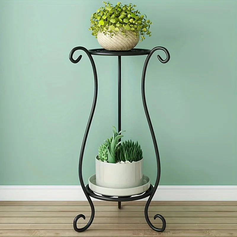 Two-Tiered Metal Plant Stand – Decorative Iron Shelf with Elegant Design