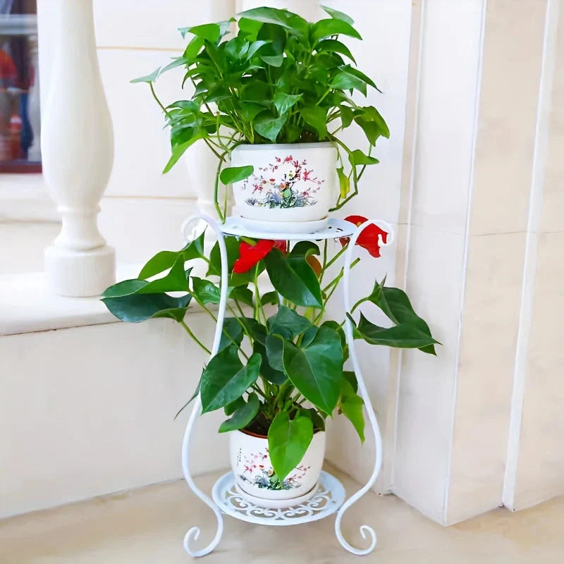 Two-Tiered Metal Plant Stand – Decorative Iron Shelf with Elegant Design