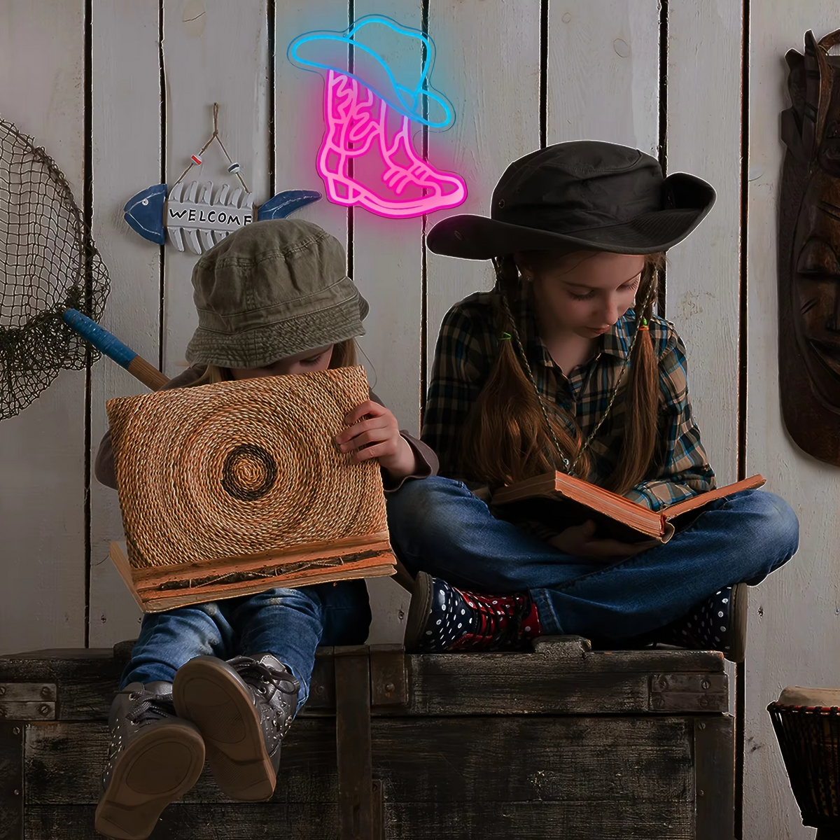 Neon Sign of Cowboy Boots with USB Power and Wall Mounting Kit