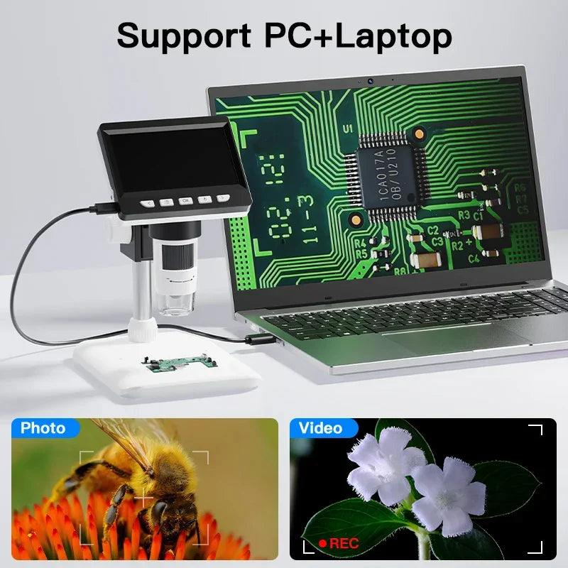 1000X Zoom Digital Microscope with 4.3-Inch IPS Display for Coins and Soldering