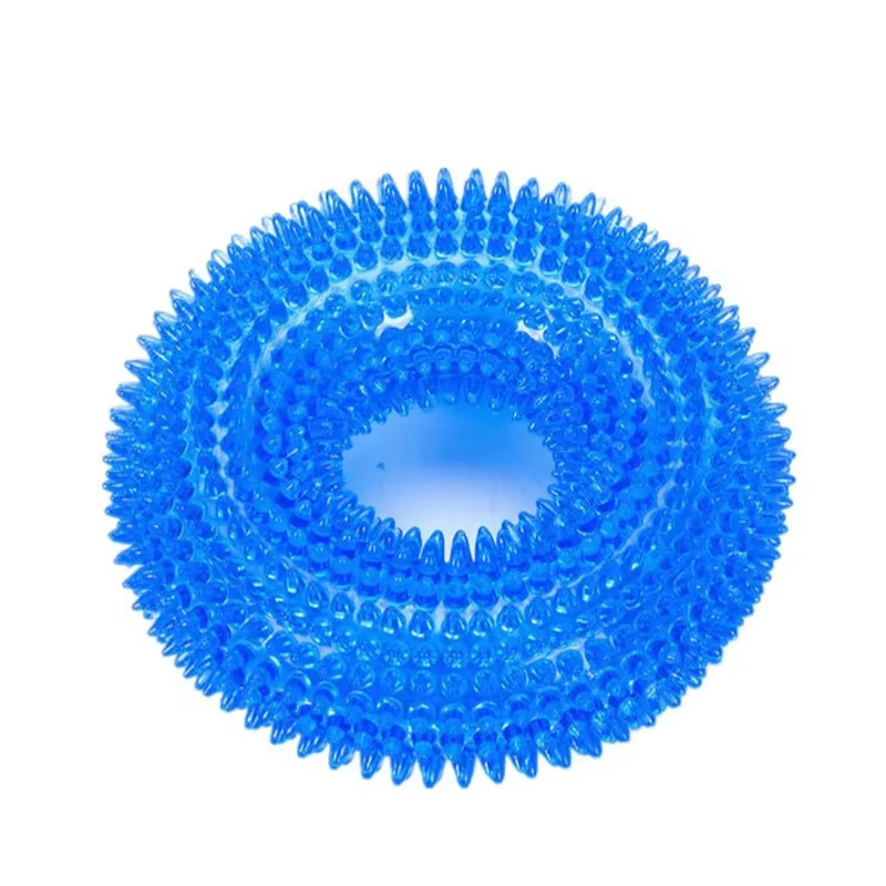 Textured Chew Ring for Dogs with Squeaker and Thorn-Like Surface