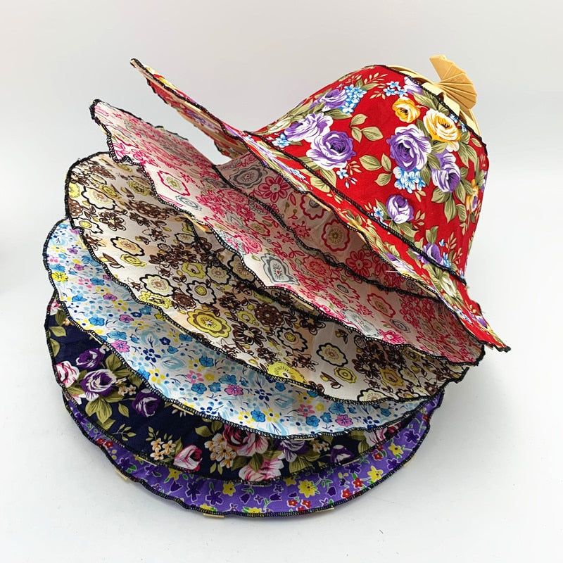 Floral Patterned Foldable Sun Hat Made of Bamboo