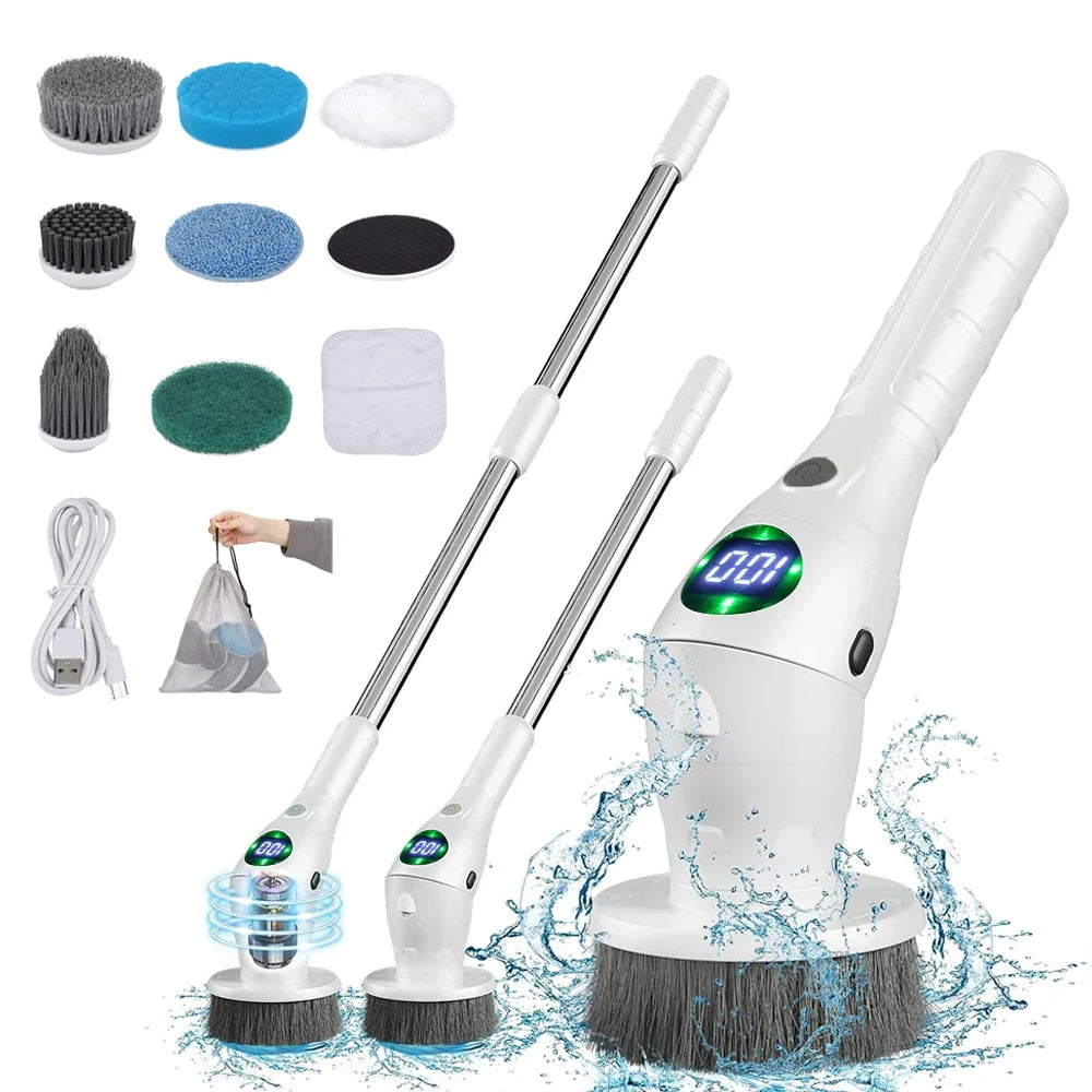 Cordless Spin Scrubber with 8 Attachments – Wireless Cleaning Brush
