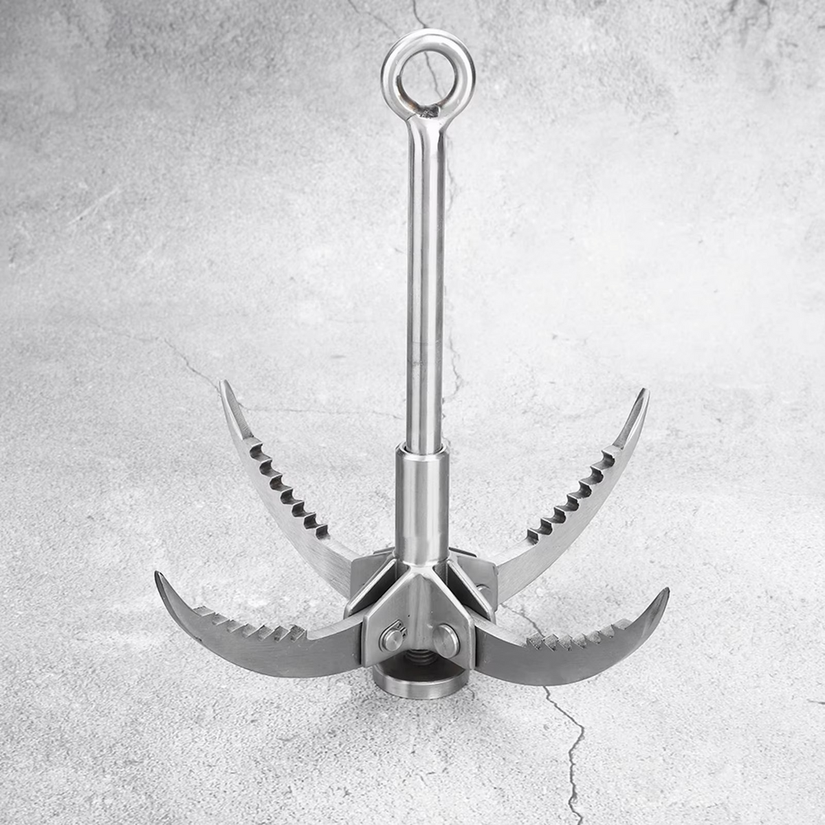 Stainless Steel Folding Grappling Hook, 250lb Capacity, Four Sharp Prongs