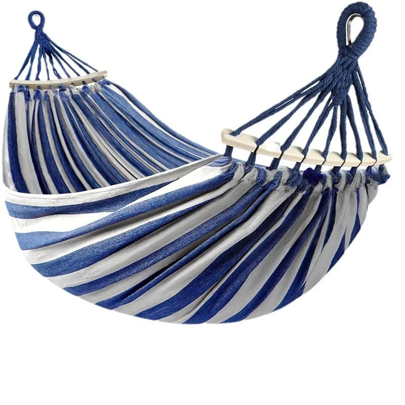 Double Canvas Hammock with Wooden Spreader Bars – Portable Design