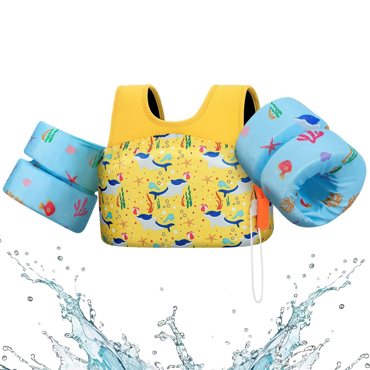 Children's Foam Swim Vest with Arm Floats and Safety Whistle