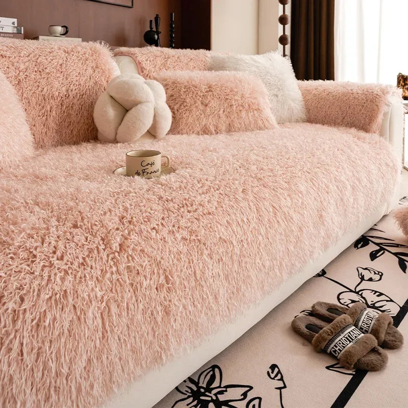 Stretchy Machine Washable Sofa Cover in Faux Lambswool