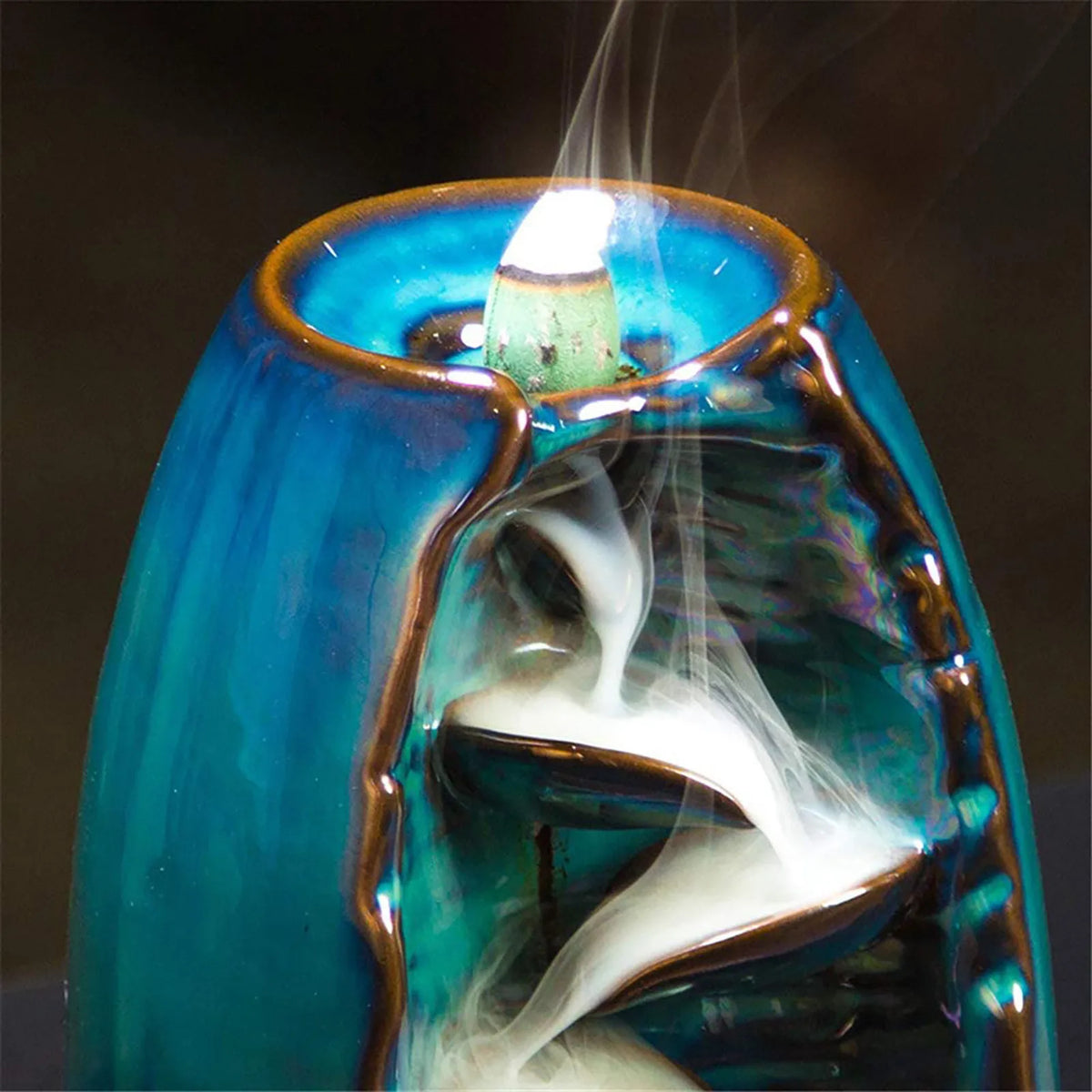 Ceramic Waterfall Incense Burner with Mountain Design and 50 Cones