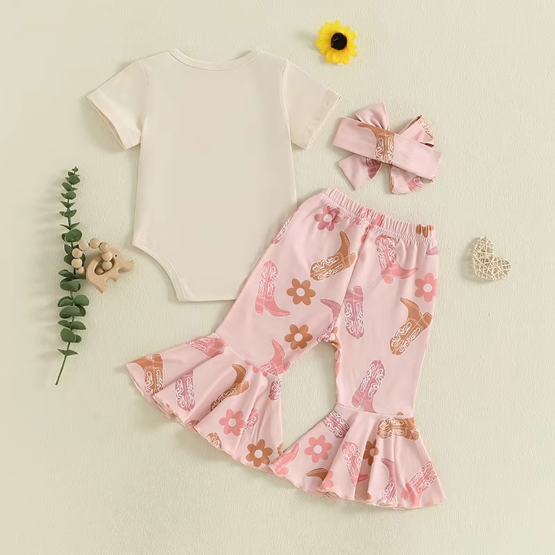 Floral Print Pants and Bow Headband Set for Baby Western Outfit