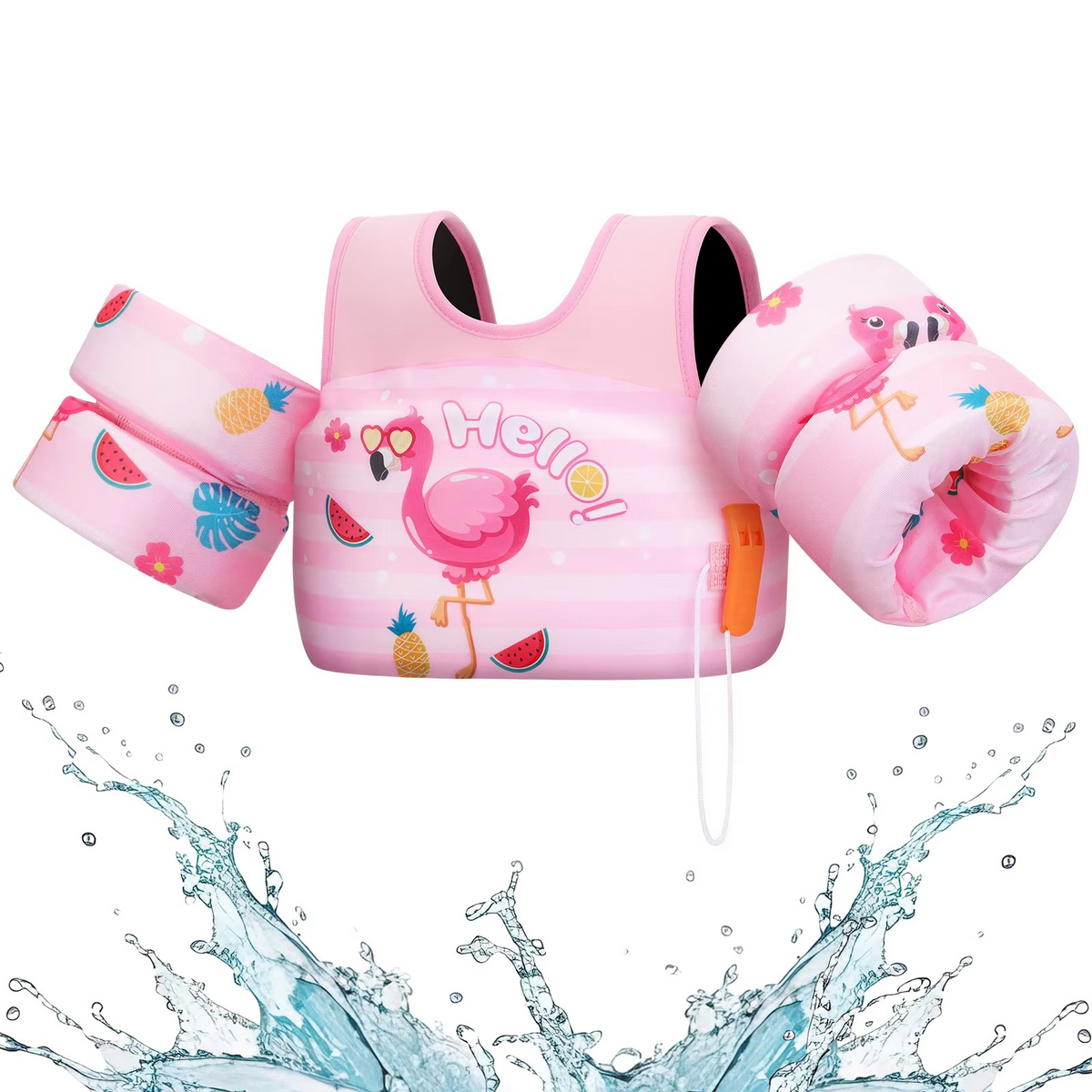 Children's Foam Swim Vest with Arm Floats and Safety Whistle