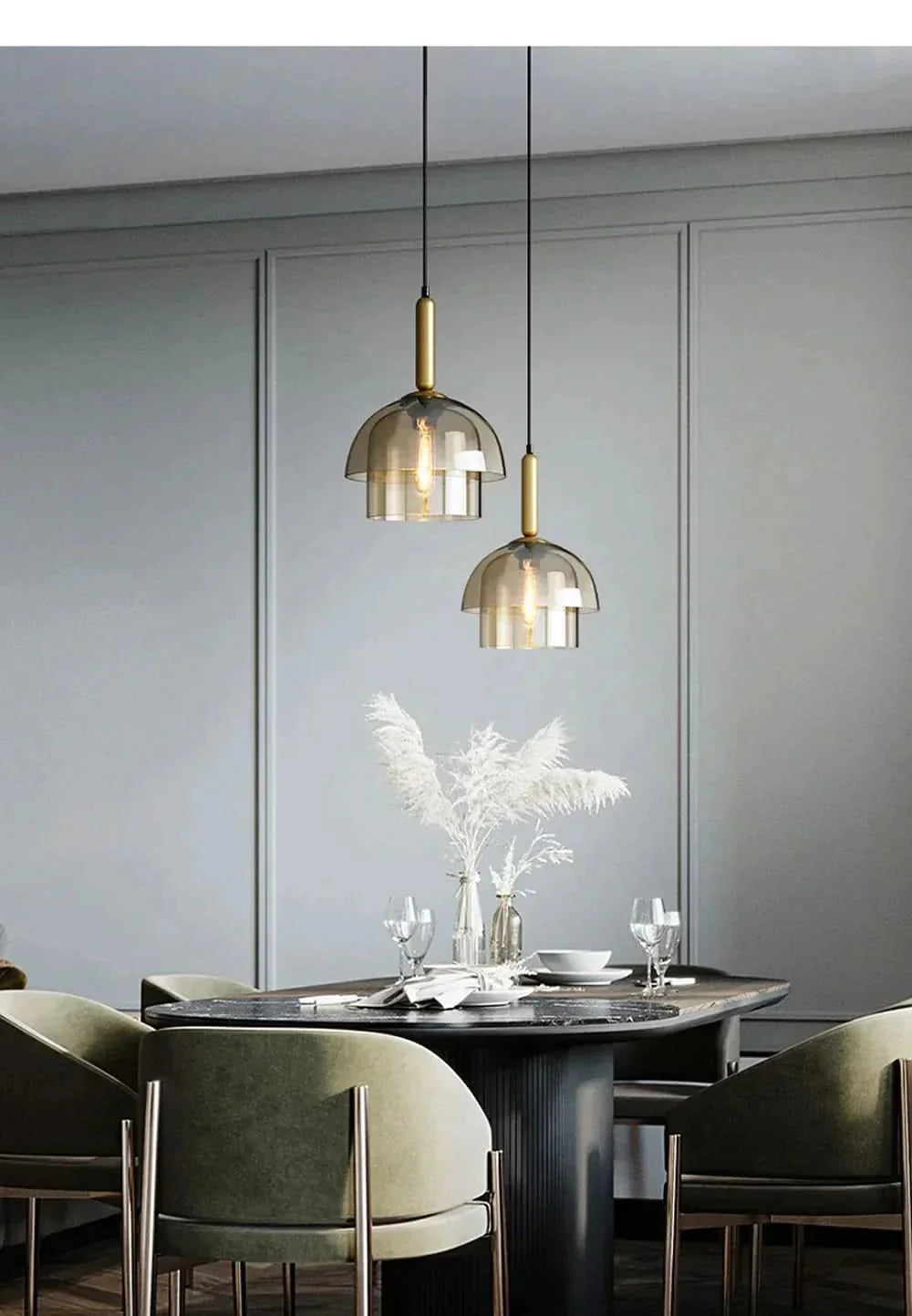 Double Glass Pendant Light with Gold Accents