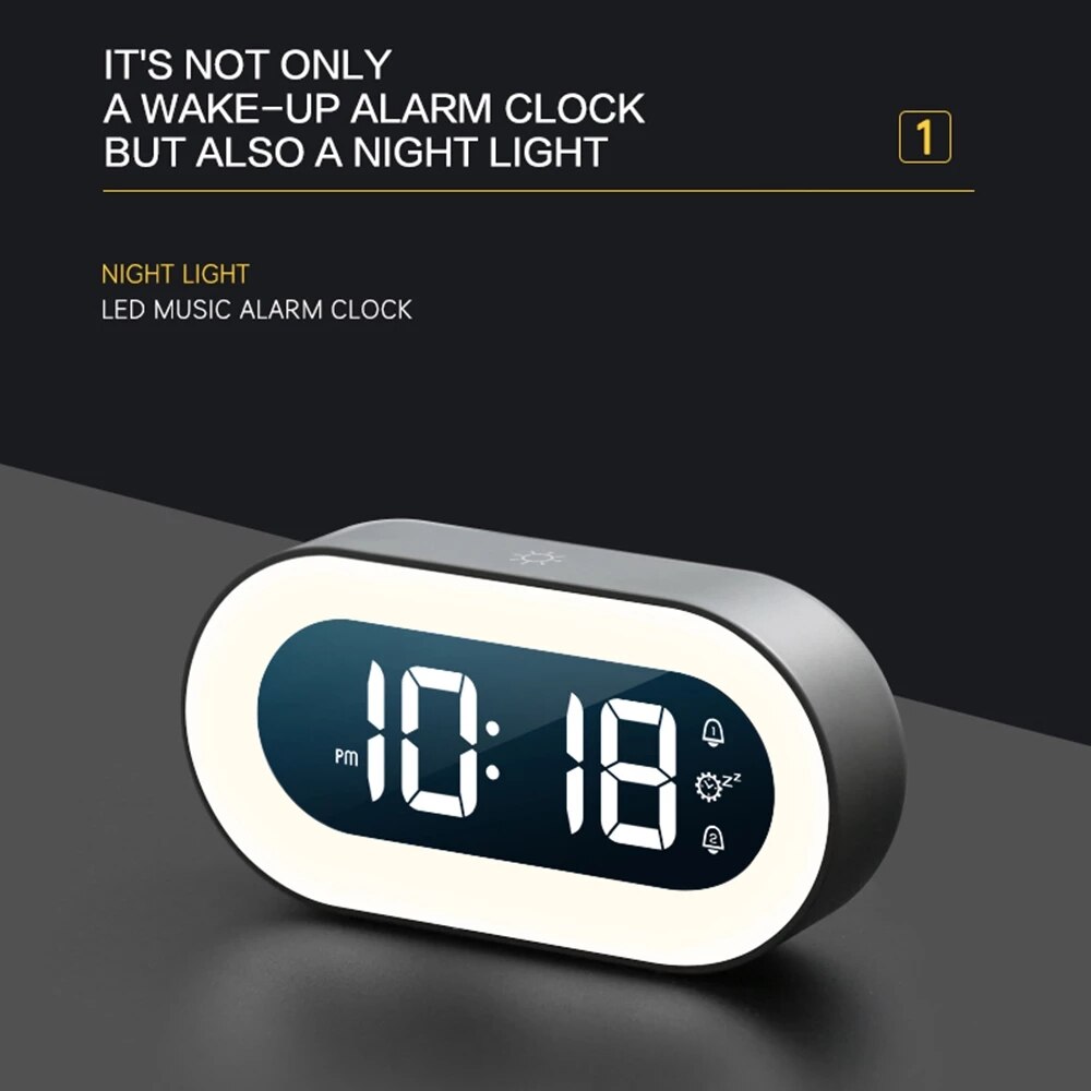 LED Digital Alarm Clock with Night Light and Soft Wake-Up Sounds