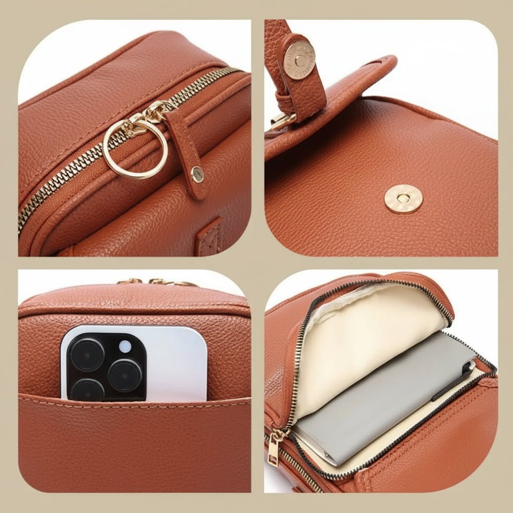 Textured Faux Leather Shoulder Bag – Stylish and Organized Design