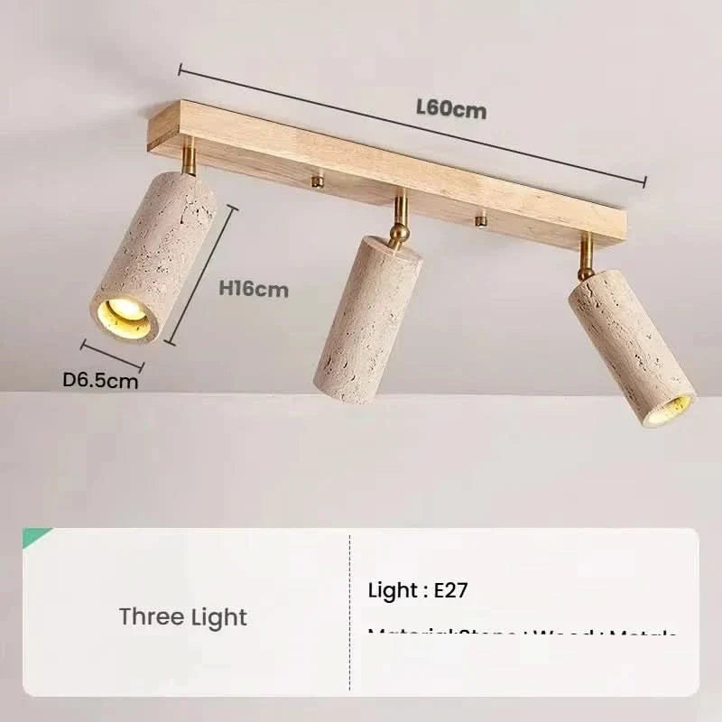3-Light LED Ceiling Spotlight in Wabi Sabi Style with Travertine Finish