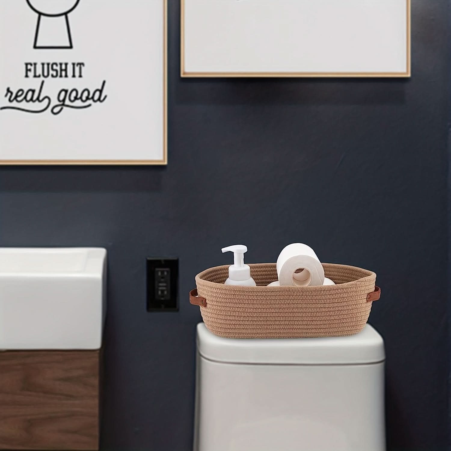 Oval Woven Basket for Bathroom Storage and Organization