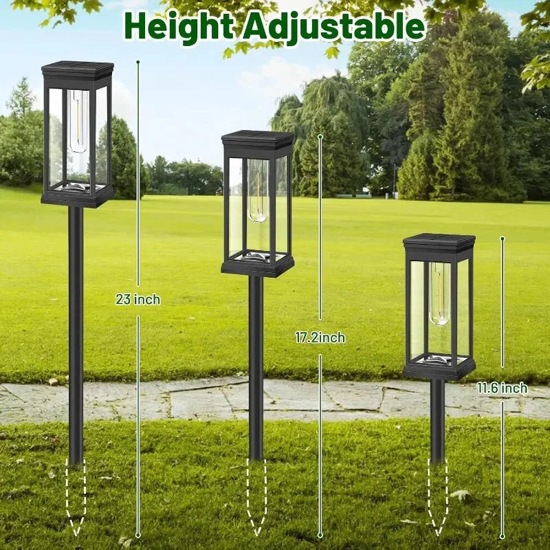LED Lantern-Style Solar Pathway Lights - Set of 2 with Filament Appearance