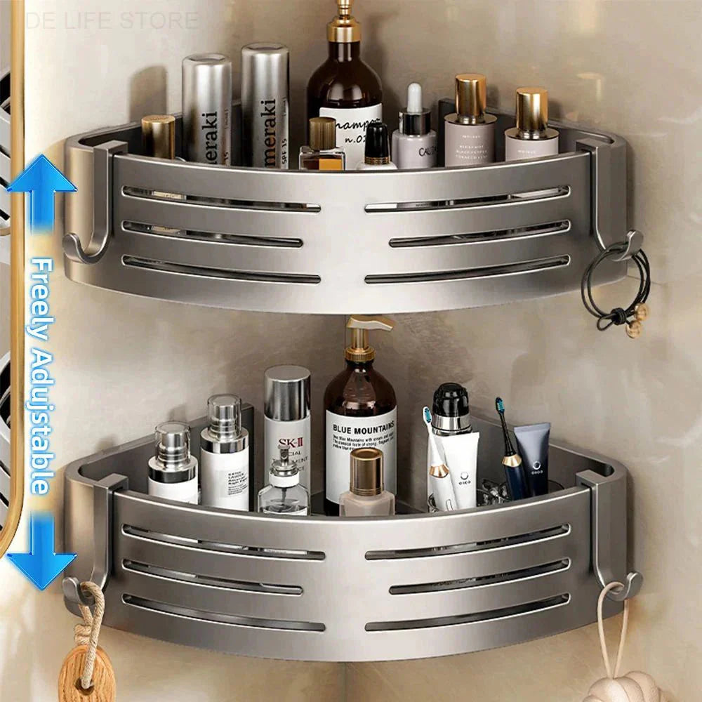 Drill-Free Wall-Mounted 2-Piece Shower Shelf Set with Hooks