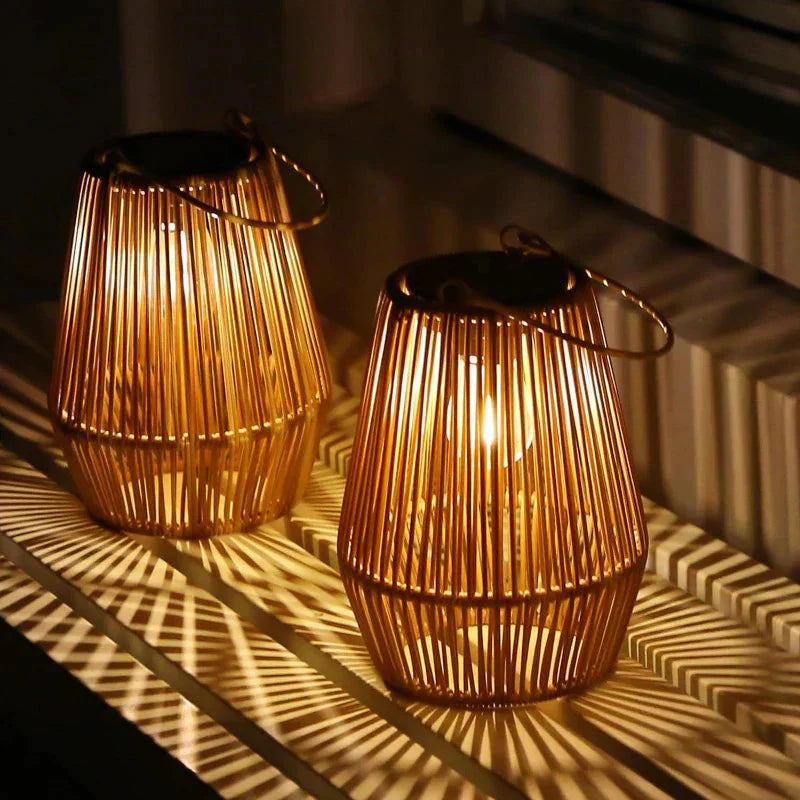 Rattan Lantern with Twilight Sensor Powered by Solar Energy