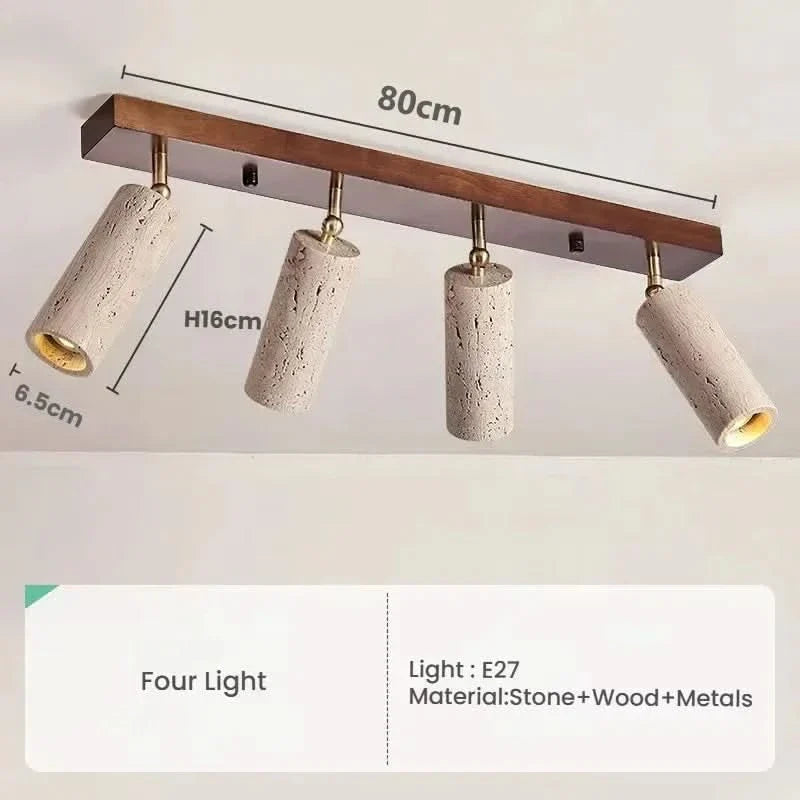 3-Light LED Ceiling Spotlight in Wabi Sabi Style with Travertine Finish