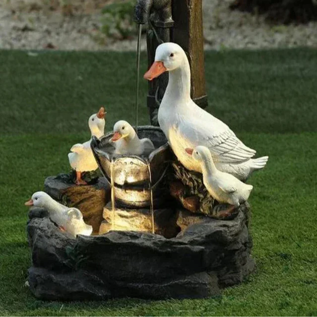 LED Lighted Solar Fountain for Garden with Animal Sculptures