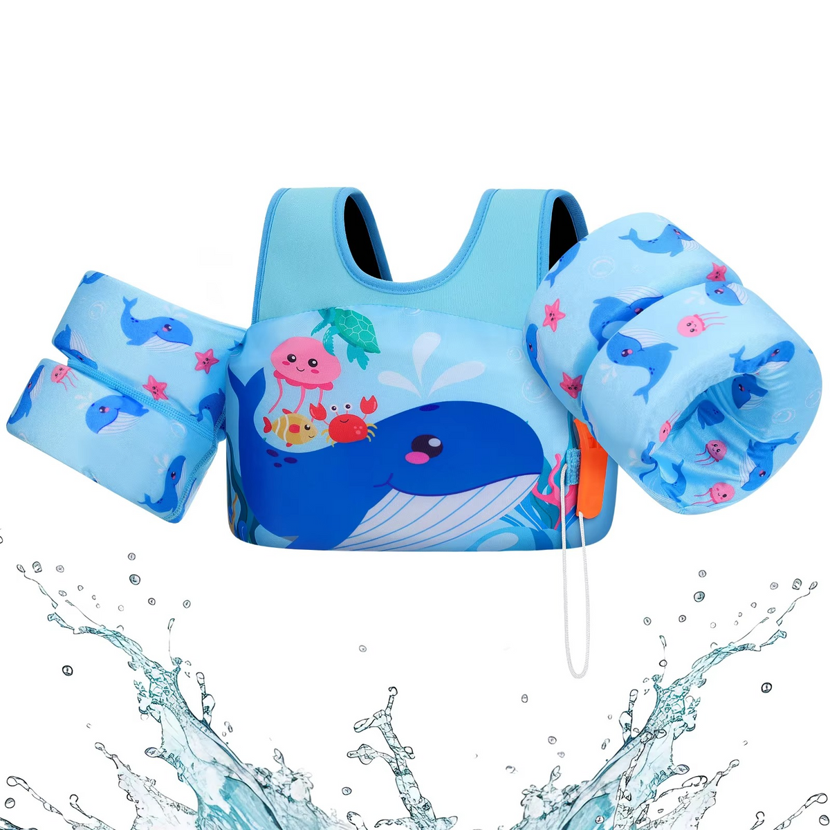 Children's Foam Swim Vest with Arm Floats and Safety Whistle
