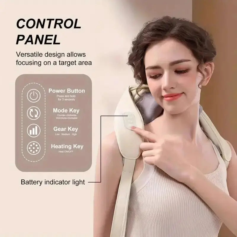 Portable Shiatsu Massager for Neck and Shoulders with Heat – Rechargeable