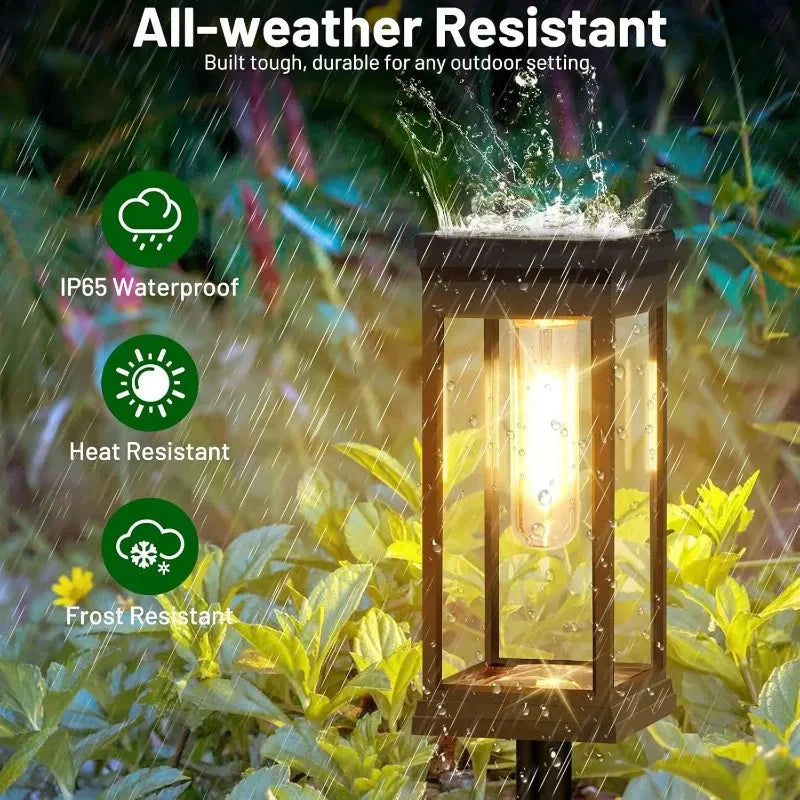LED Lantern-Style Solar Pathway Lights - Set of 2 with Filament Appearance