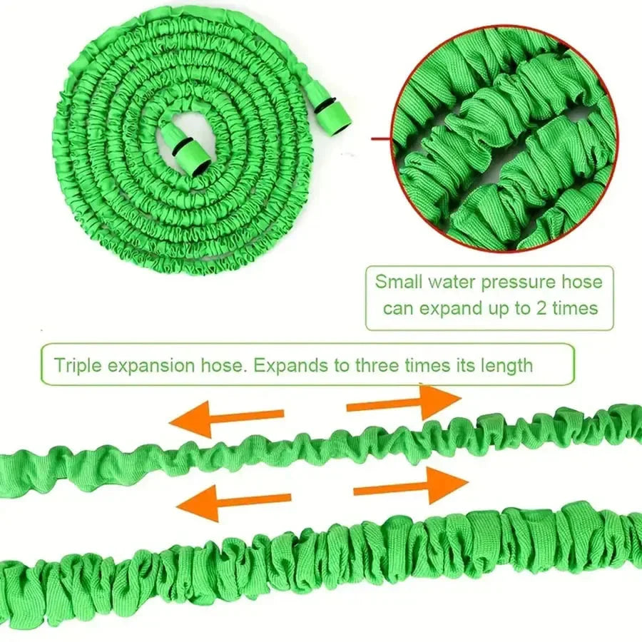 Expandable Garden Hose with 7-Function Spray Nozzle – Triples in Length