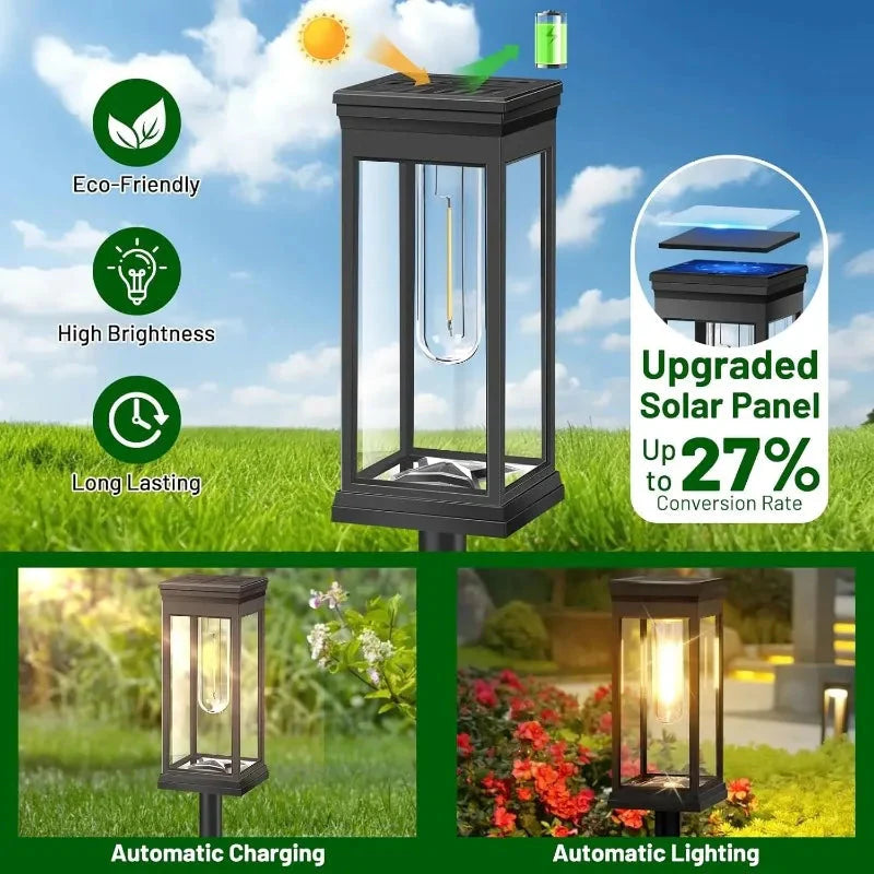 2-Pack LED Lantern Style Solar Pathway Lights – Filament Appearance