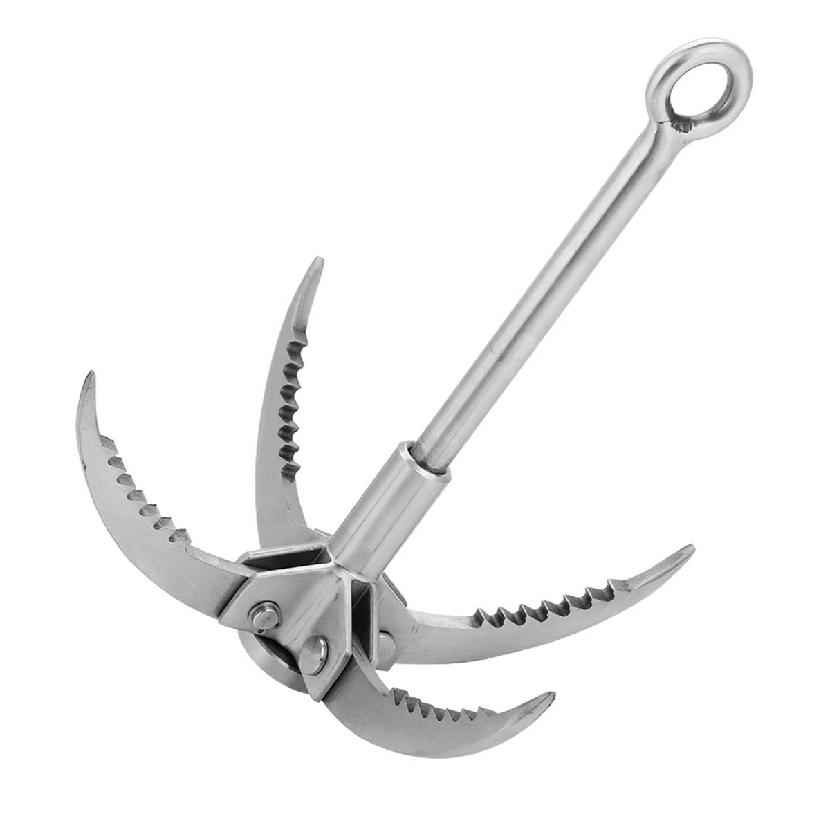 Stainless Steel Folding Grappling Hook, 250lb Capacity, Four Sharp Prongs