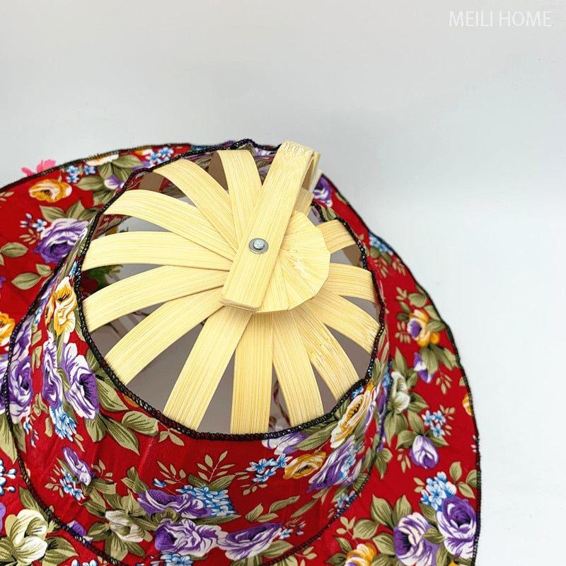 Floral Patterned Foldable Sun Hat Made of Bamboo