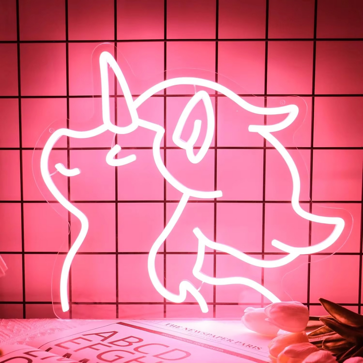 Neon Unicorn Light Sign with Dimmer Control and Wall Mounting Option