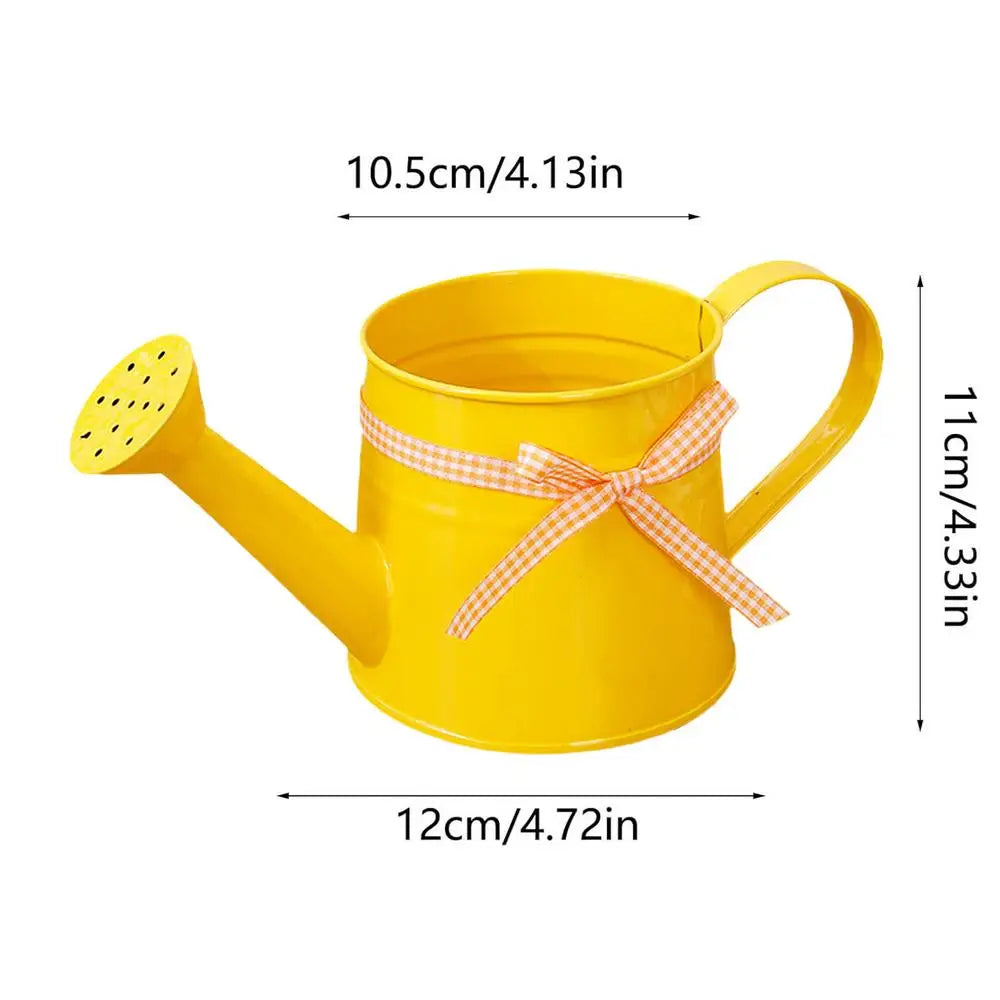 Ribbon Bow Adorned Decorative Metal Watering Can