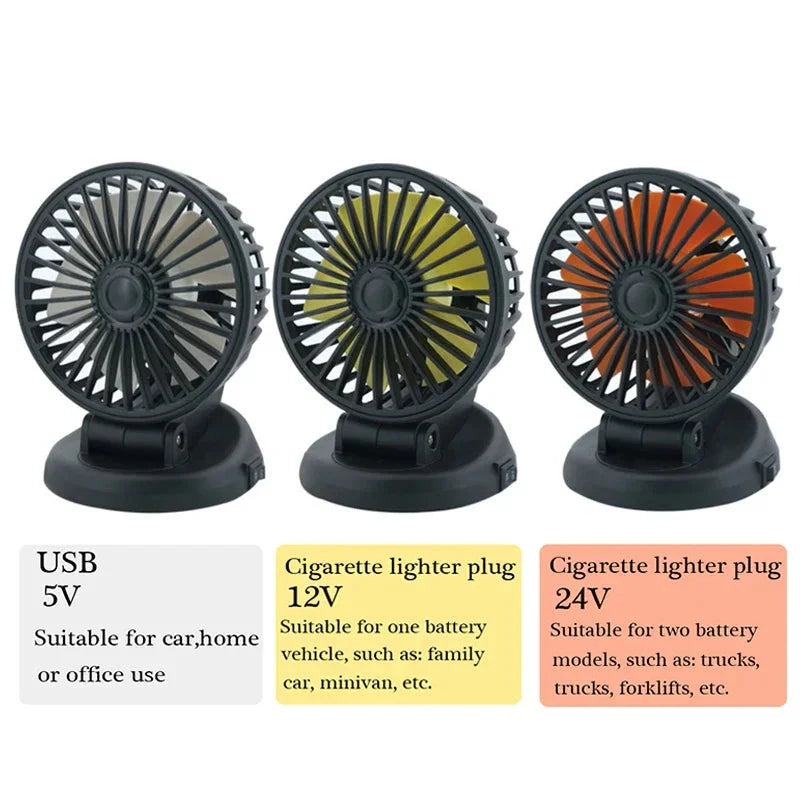 Rotatable Auto Ventilator – 12V/24V/5V with USB or Cigarette Lighter