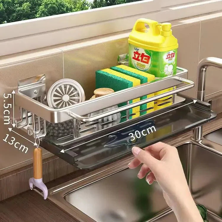 Self-Draining Aluminum Sink Organizer – No Drilling Required