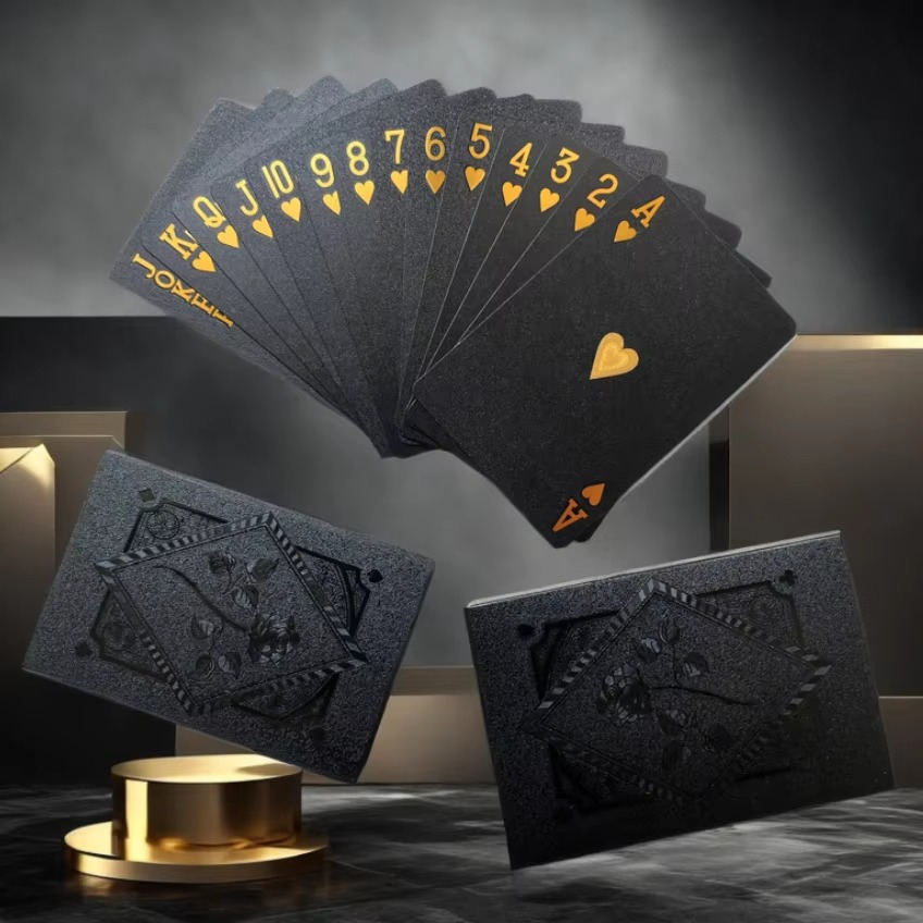 Gold-Printed Plastic Playing Cards – Waterproof for Travel and Gaming