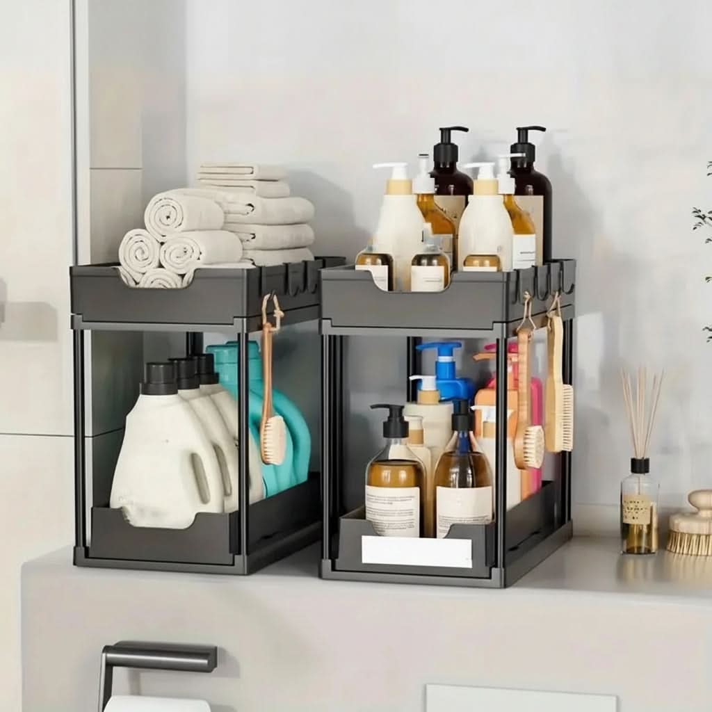 Space-Saving Organizer with Pull-Out Sliding Rack