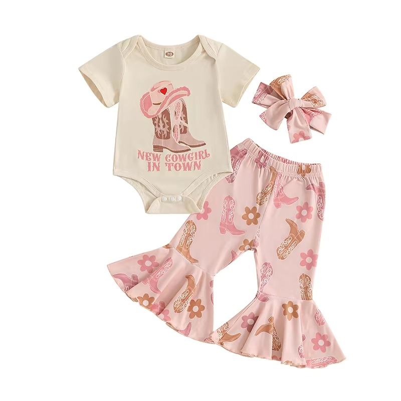 Floral Print Pants and Bow Headband Set for Baby Western Outfit