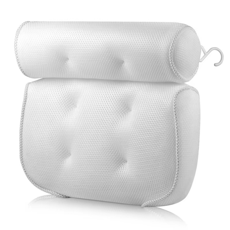 Air Mesh Fabric Bath Pillow with Suction Cups for Tub Comfort