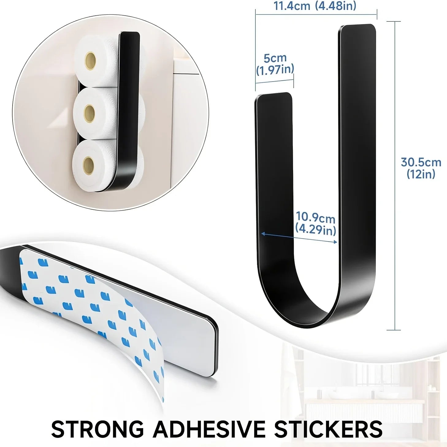 Drill-Free Wall Holder for Three Toilet Paper Rolls