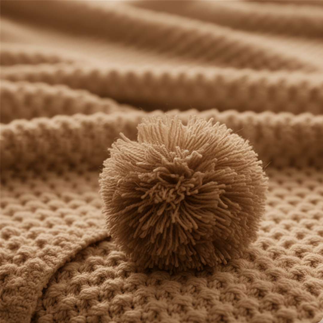 Waffle Knit Throw Blanket in Scandinavian Style with Fun Pom Pom Tassels