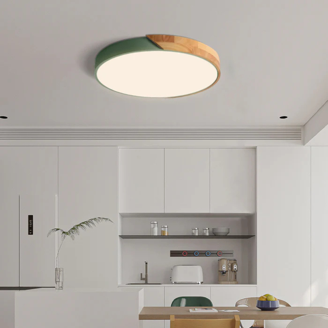 Scandinavian Flush Mount LED Ceiling Light in Wood Finish