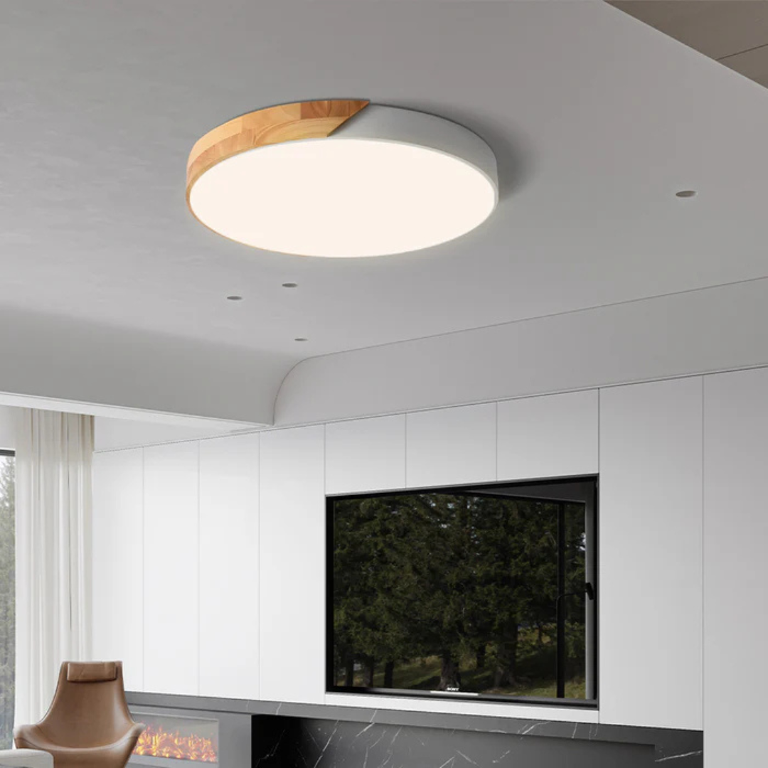 Scandinavian Flush Mount LED Ceiling Light in Wood Finish