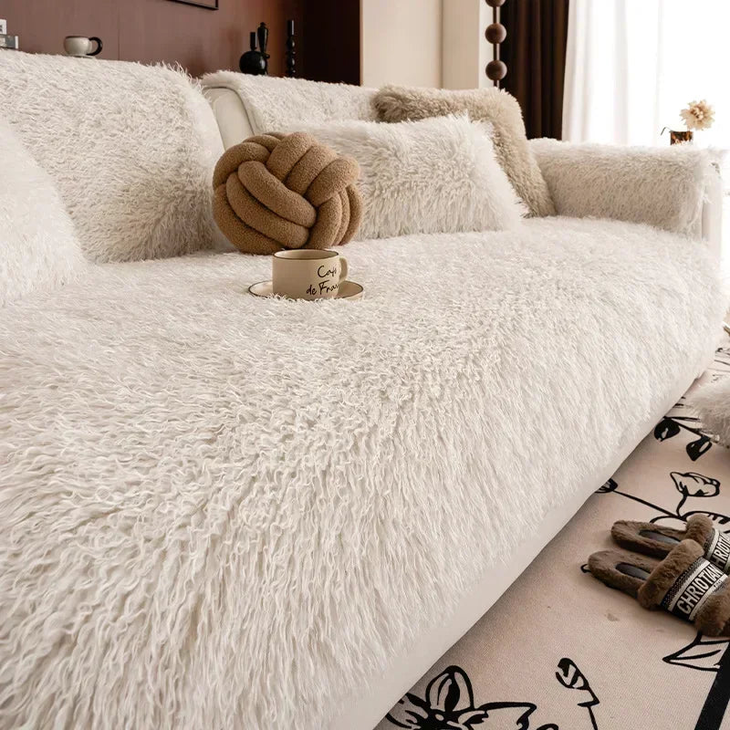 Stretchy Machine Washable Sofa Cover in Faux Lambswool